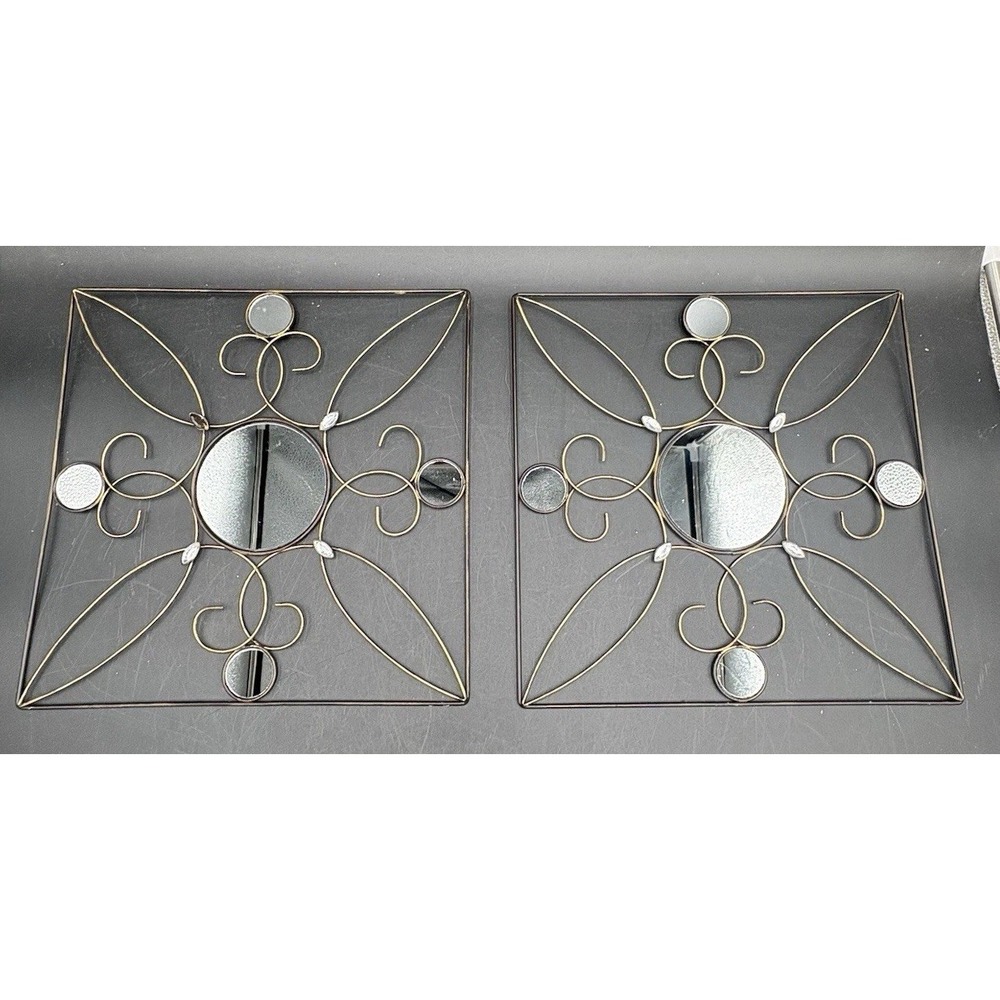 Set Of 2 Wall Metal Art Decorative Ornamental Little Mirrors
